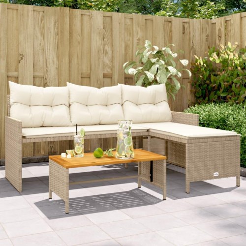 L-formet havesofa med bord og hynder - beige