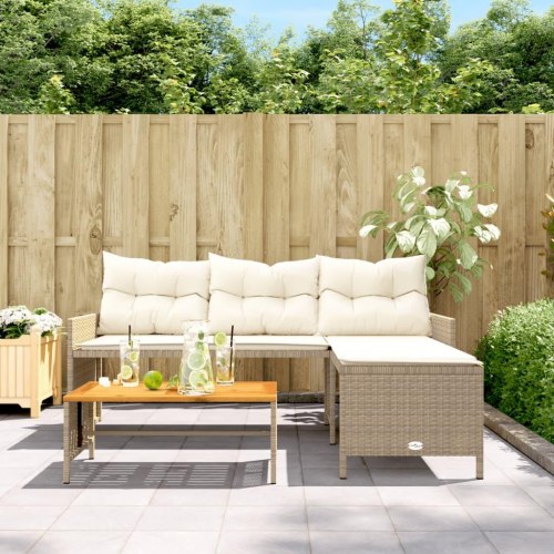 L-formet havesofa med bord og hynder - beige