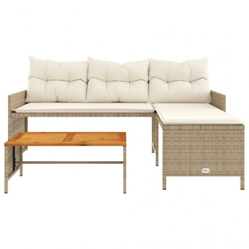 L-formet havesofa med bord og hynder - beige