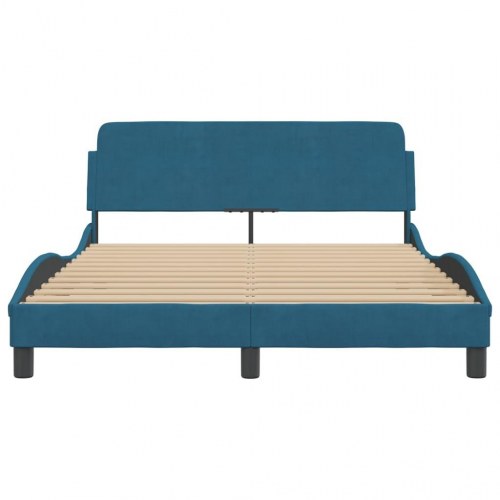 Sengeramme med sengegavl Dover 140 x 190 cm - blå velour