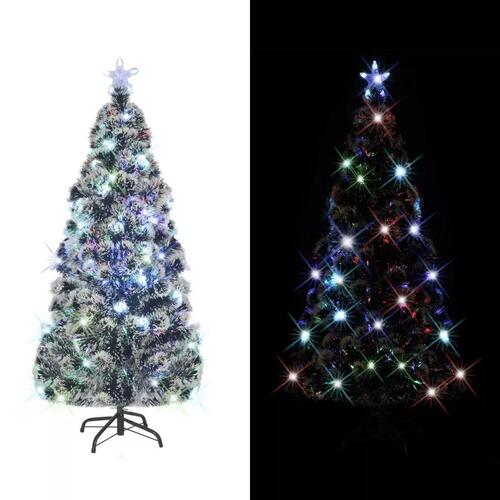 Kunstigt juletræ med fod og LED-lys 180 cm fiberoptisk