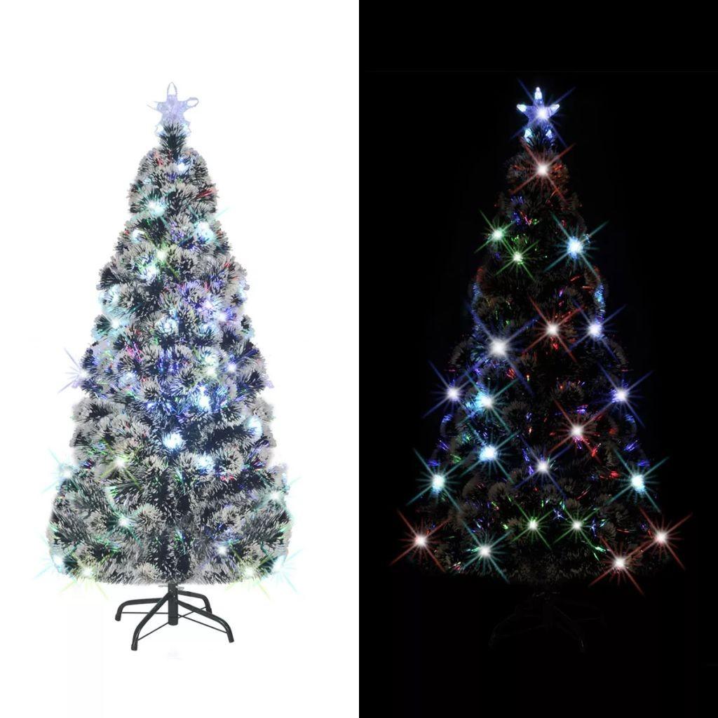 Kunstigt juletræ med fod og LED-lys 180 cm fiberoptisk