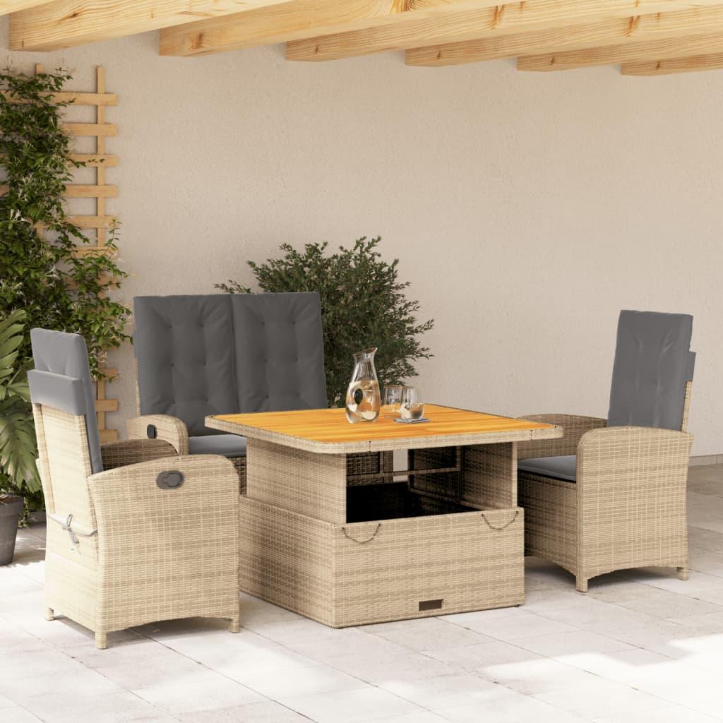 Spisebordssæt til haven i polyrattan - 4 dele med hynder, beige