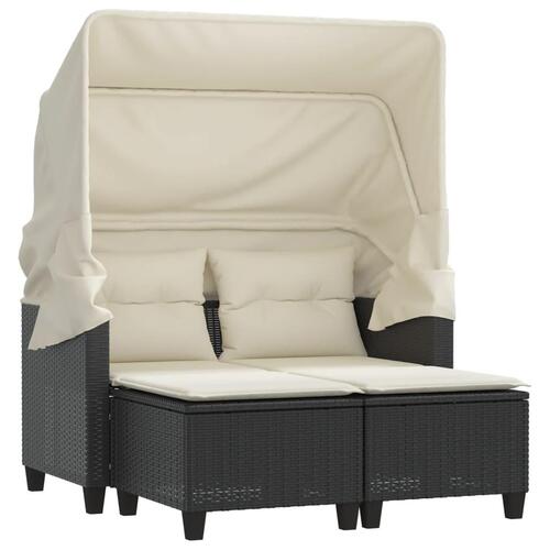 2-personers havesofa med baldakin og skamler polyrattan sort