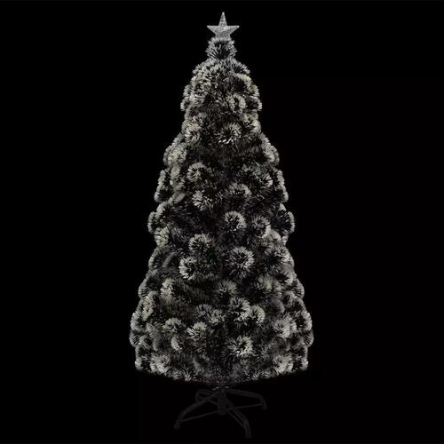 Kunstigt juletræ med fod og LED-lys 210 cm fiberoptisk