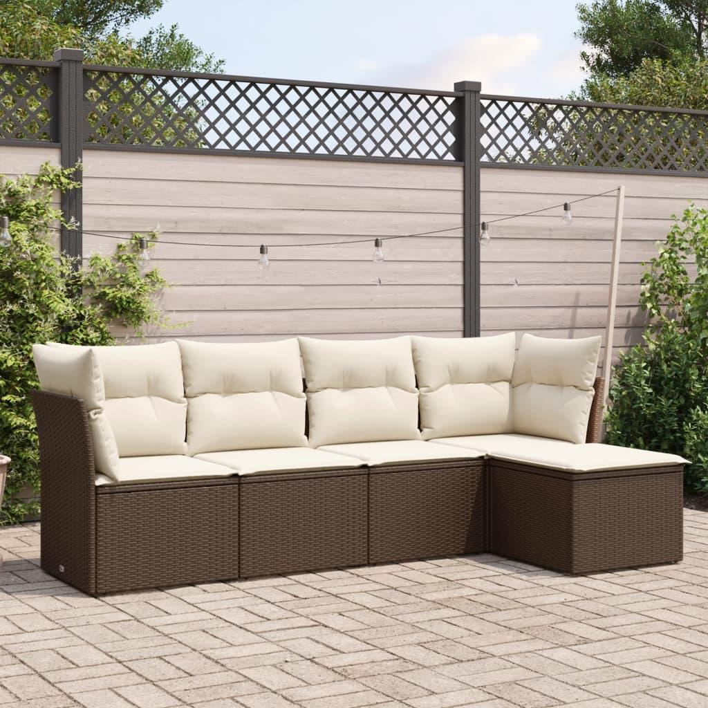 Sofasæt Til Haven 6 Dele Med Hynder Polyrattan Sort - Brun og cremefarvet / Uden bord