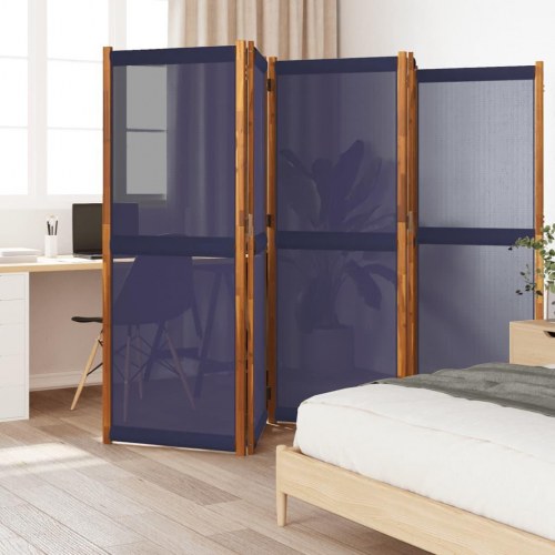 5-panels rumdeler 350 × 180 cm - mørkeblå, akacietræ