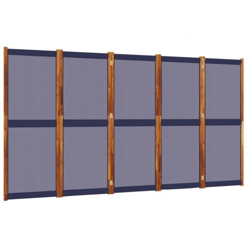 5-panels rumdeler 350 × 180 cm - mørkeblå, akacietræ