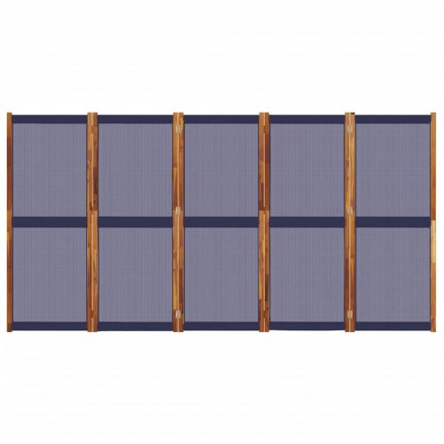 5-panels rumdeler 350 × 180 cm - mørkeblå, akacietræ