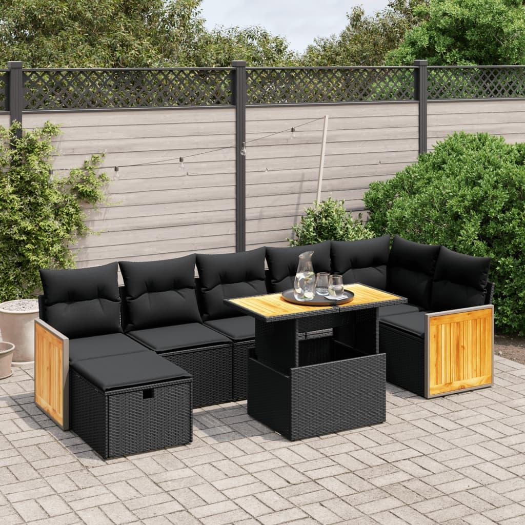 Sofasæt Til Haven 8 Dele Med Hynder Polyrattan Sort - Sort / uden opbevaring