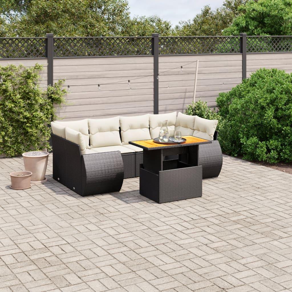 Sofasæt til haven 7 dele med hynder i polyrattan - sort