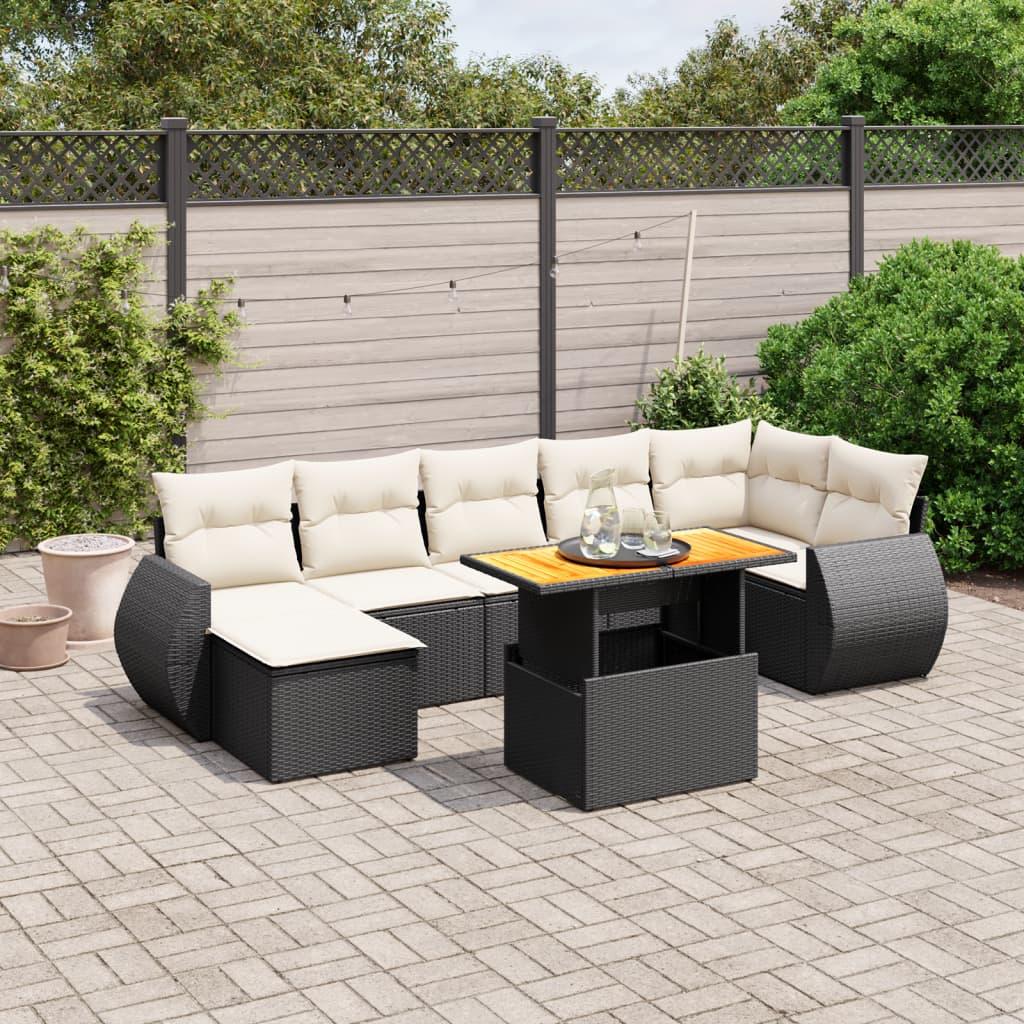 Sofasæt til haven i polyrattan - 8 dele med hynder, sort