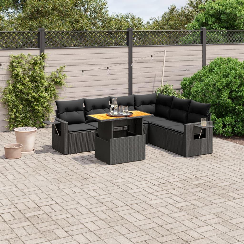 Sofasæt Til Haven 7 Dele Med Hynder Polyrattan - Sort / 3x hjørnedel 3x midterdel bord