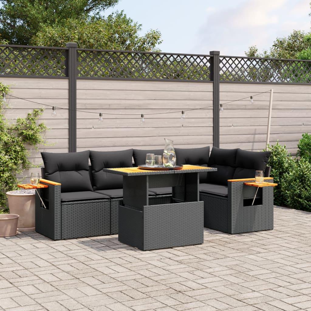 Sofasæt Til Haven 6 Dele Med Hynder Polyrattan - Sort / 2x midterdel 3x hjørnedel bord