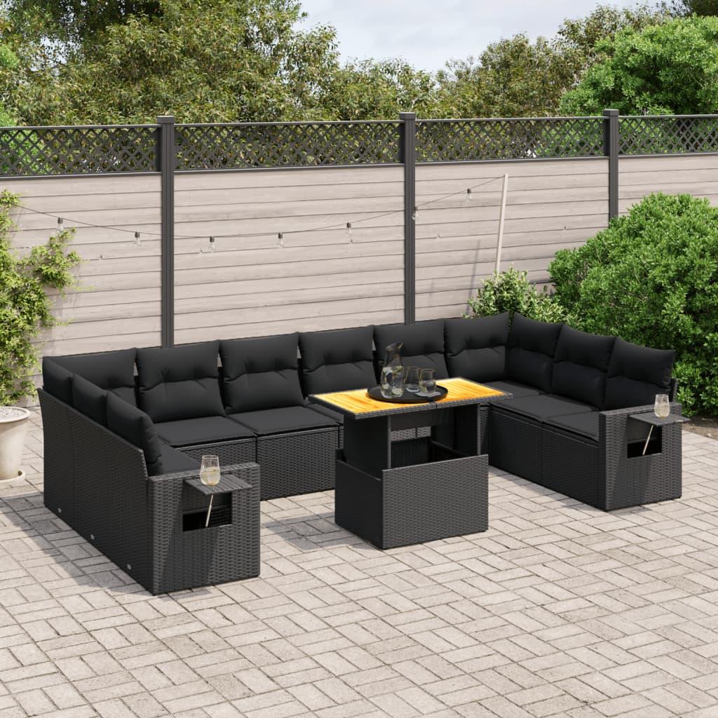 Sofasæt Til Haven 11 Dele Med Hynder Polyrattan - Sort / 6x midterdel 4x hjørnedel bord