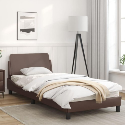 Sengeramme Dover 90×190 cm i brun kunstlæder med sengegavl