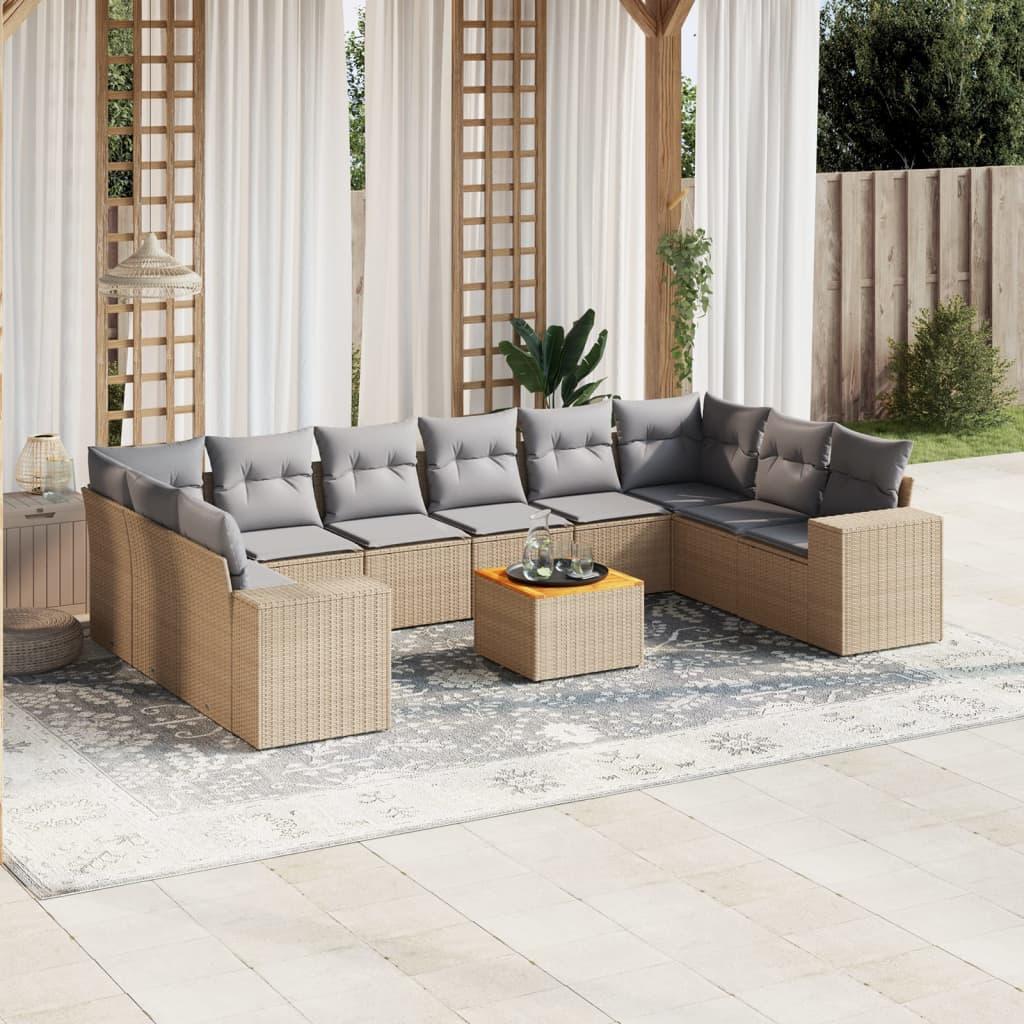 Sofasæt Til Haven 11 Dele Med Hynder Polyrattan - beige og lysegrå / 2x hjørnedel 6x midterdel bord