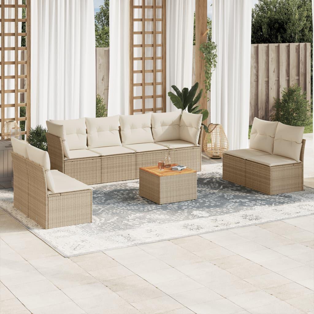 Havesofasæt i polyrattan - 9 dele med hynder og opbevaring, beige