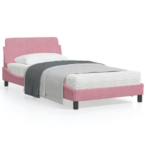 Sengeramme med sengegavl Dover pink 100 x 200 cm i fløjl