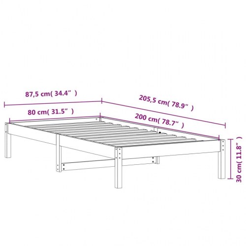 Daybed uden madras 80×200 cm - massivt fyrretræ, gyldenbrun