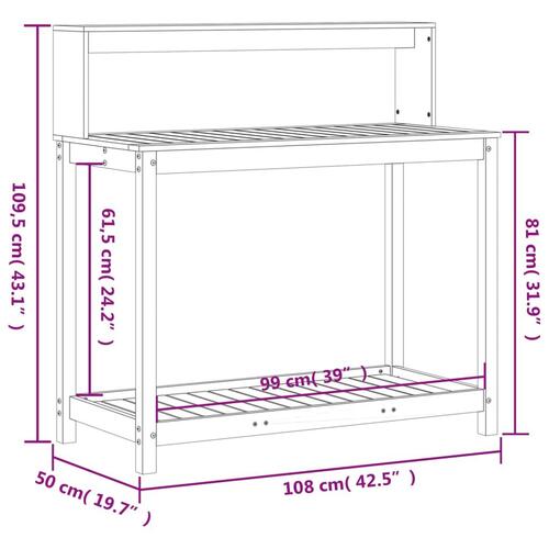Plantebord med hylder 108x50x109,5 cm massivt fyrretræ