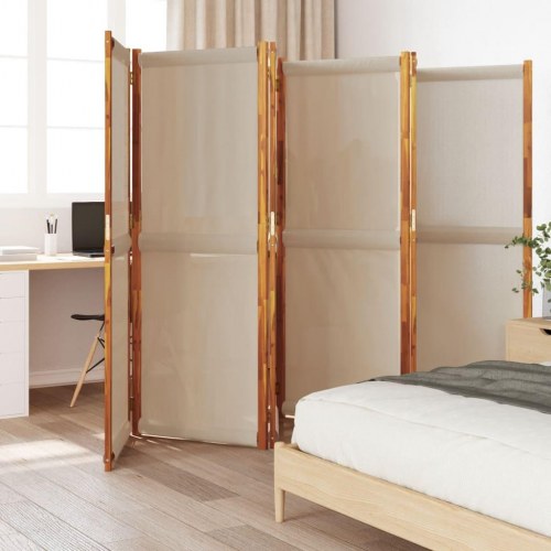 6-panels rumdeler 420 × 180 cm - gråbrun foldeskærm i akacietræ