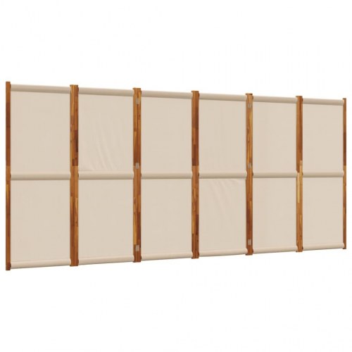 6-panels rumdeler 420 × 180 cm - gråbrun foldeskærm i akacietræ