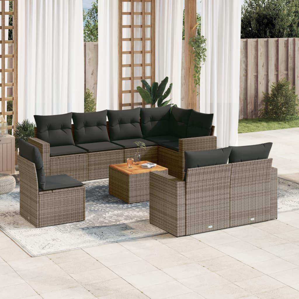Spisebordssæt Til Haven 9 Dele Med Hynder Polyrattan Beige - grå og mørkegrå / 3x midterdel hjørnedel bord