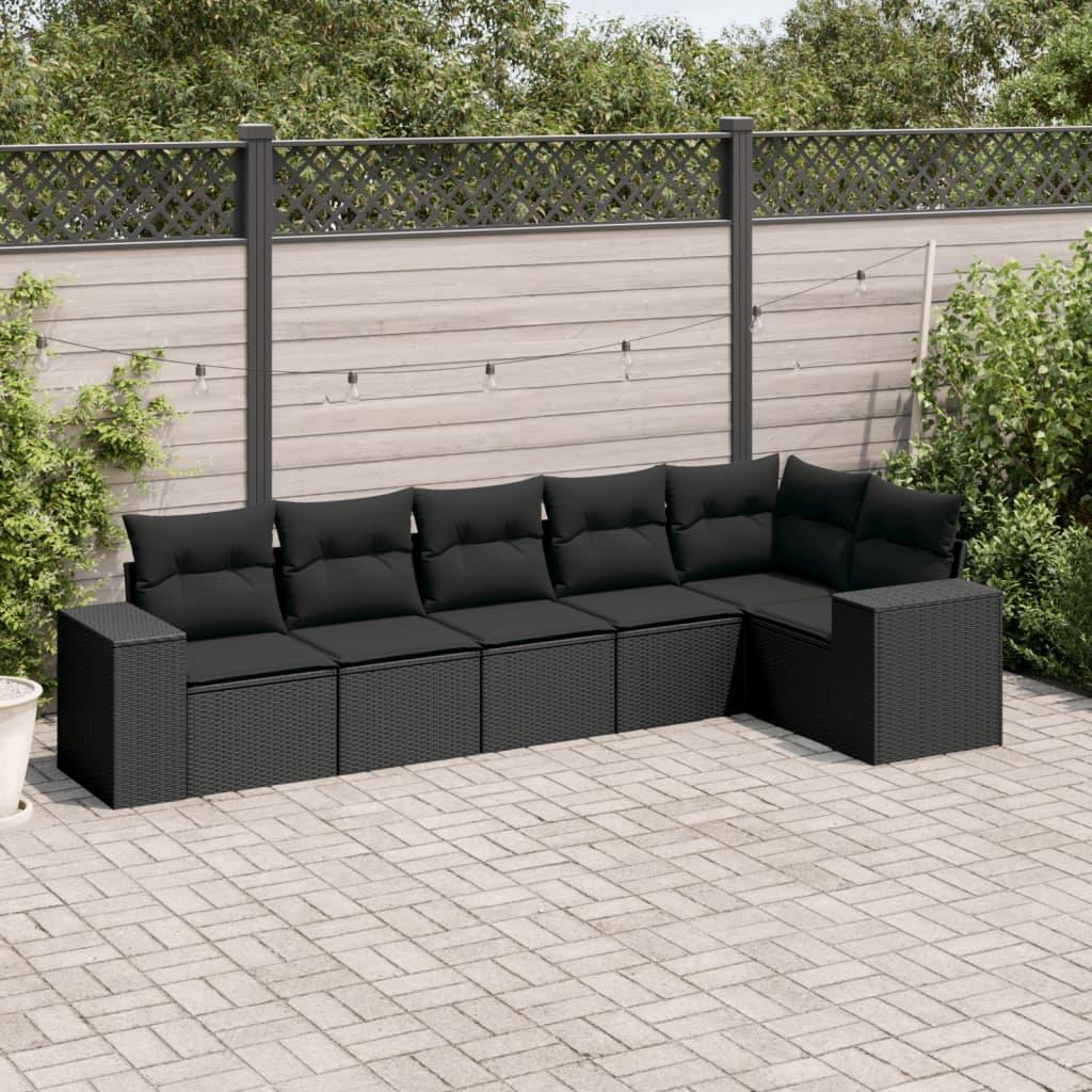 Sofasæt til haven i polyrattan - 6 dele med hynder, sort