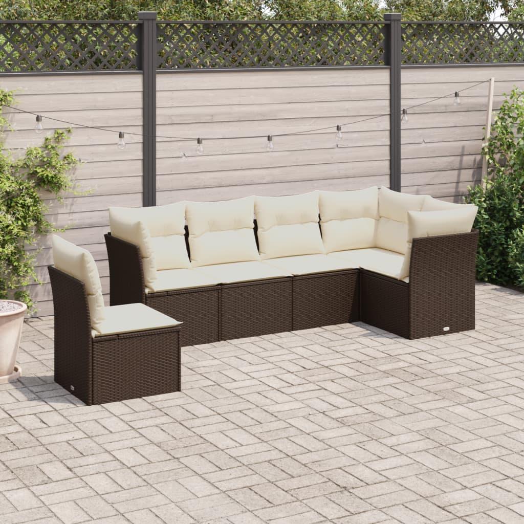 Sofasæt Til Haven 6 Dele Med Hynder Polyrattan - Brun og cremefarvet / Uden bord