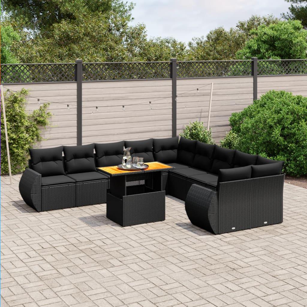Sofasæt Til Haven 11 Dele Med Hynder Polyrattan - Sort / 4x hjørnedel 6x midterdel bord