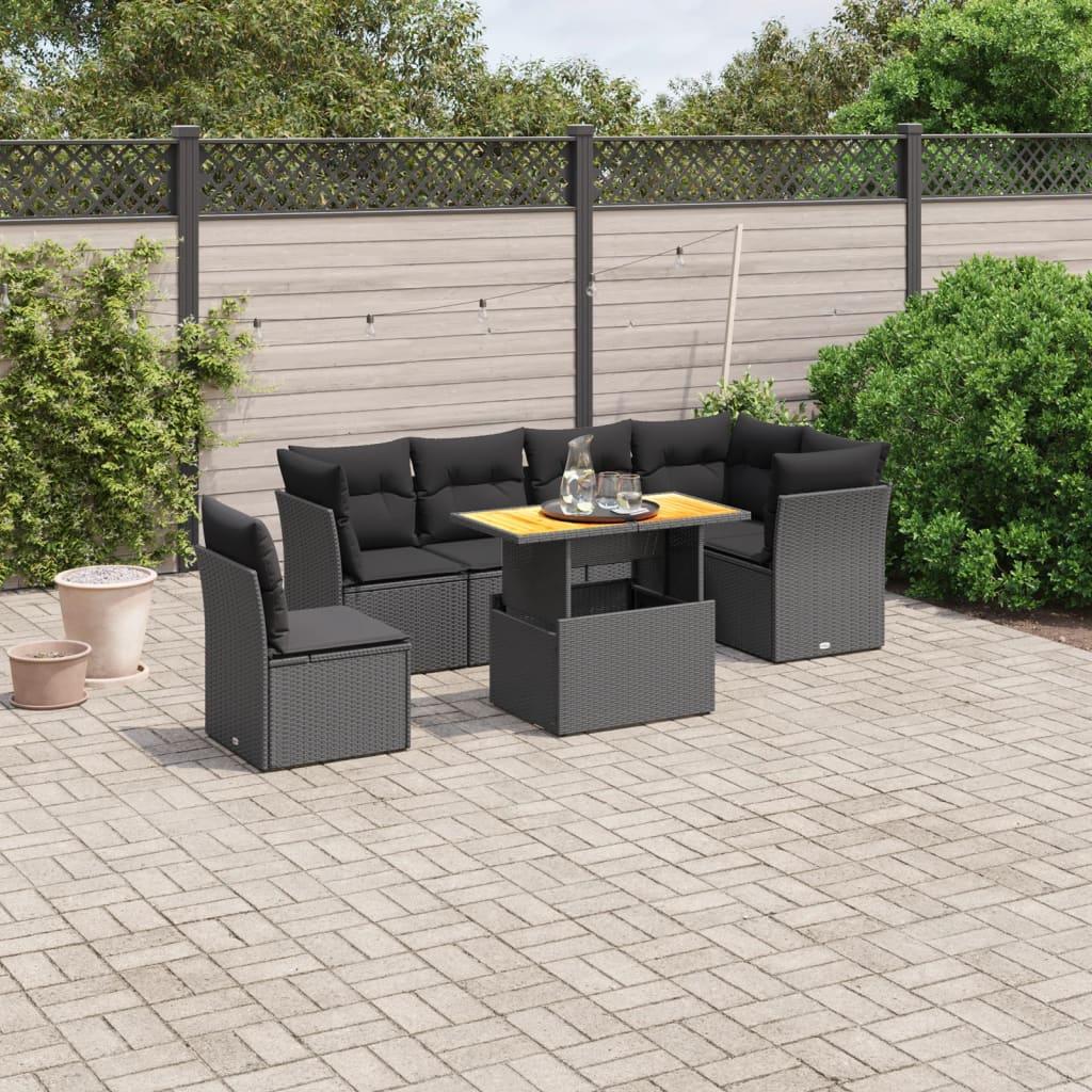 Sofasæt Til Haven 7 Dele Med Hynder Polyrattan - Sort / bord 3x hjørnedel 3x midterdel