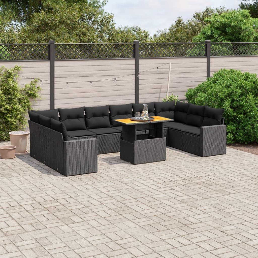 Sofasæt Til Haven 11 Dele Med Hynder Polyrattan - Sort / 6x midterdel 4x hjørnedel bord