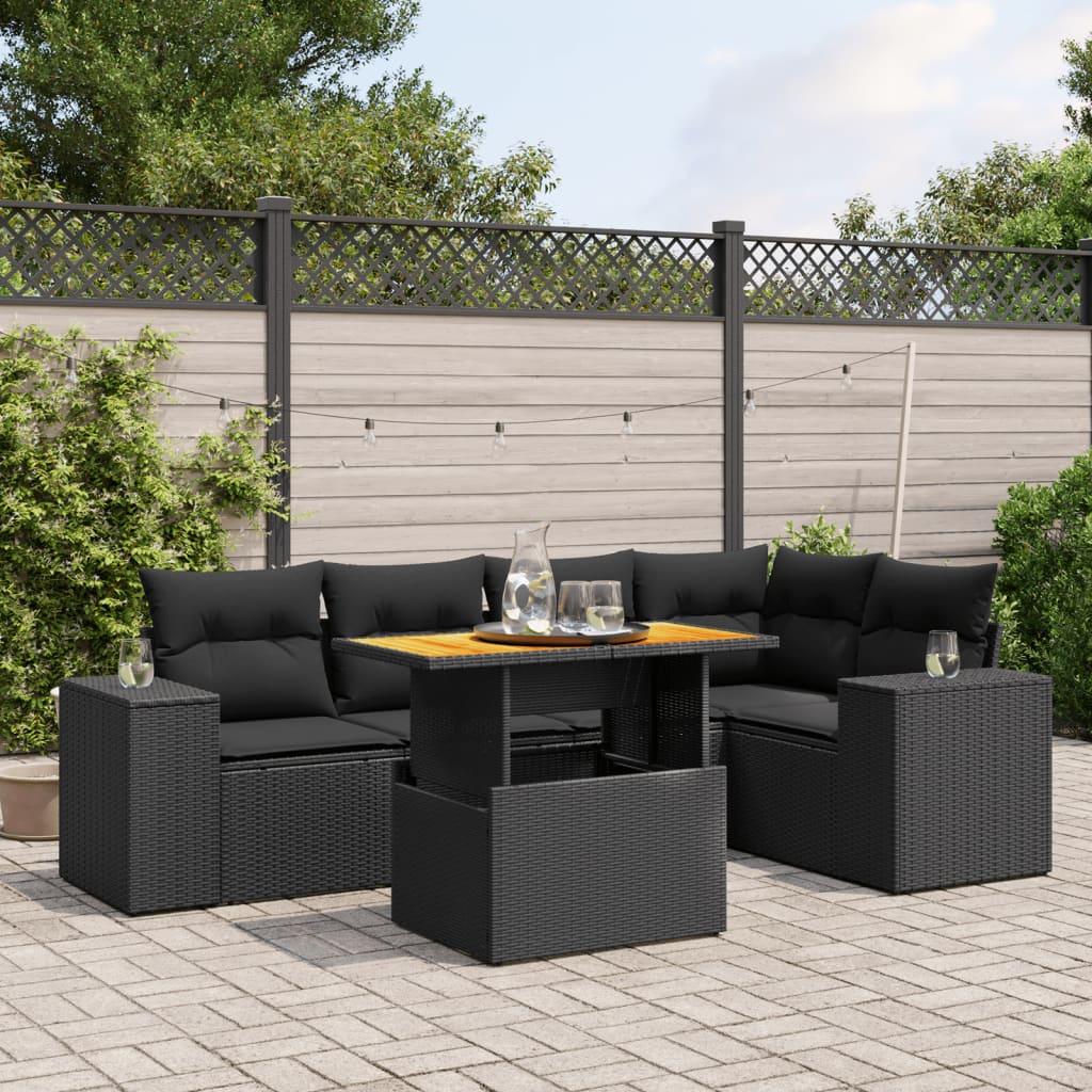 Sofasæt Til Haven 6 Dele Med Hynder Polyrattan - Sort / 2x midterdel 3x hjørnedel bord