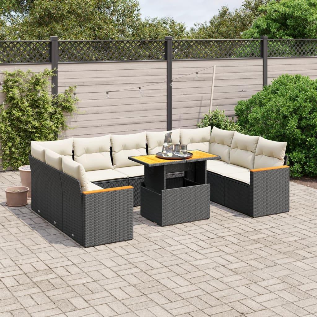 Sofasæt Til Haven 10 Dele Med Hynder Polyrattan - Sort og cremefarvet / uden opbevaring
