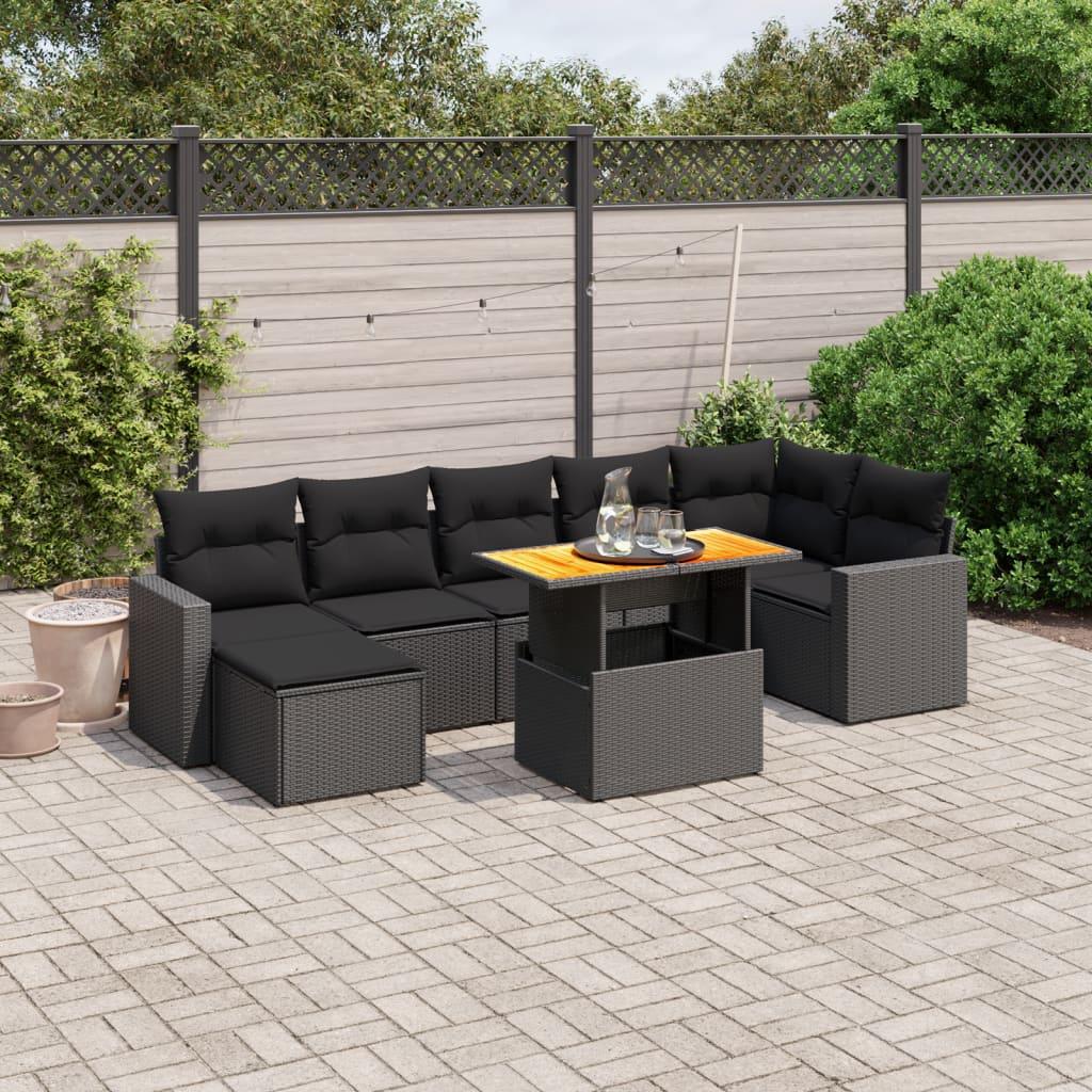 Sofasæt Til Haven 8 Dele Med Hynder Polyrattan - 7 / Sort / 3x hjørnedel 3x midterdel bord fodskammel