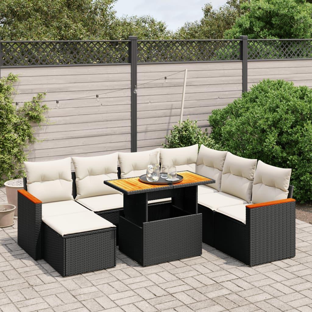 Sofasæt til haven i polyrattan - 8 dele med hynder, sort