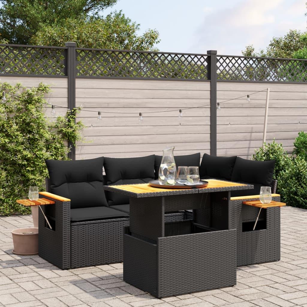Sofasæt Til Haven 5 Dele Med Hynder Polyrattan - Sort / uden opbevaring