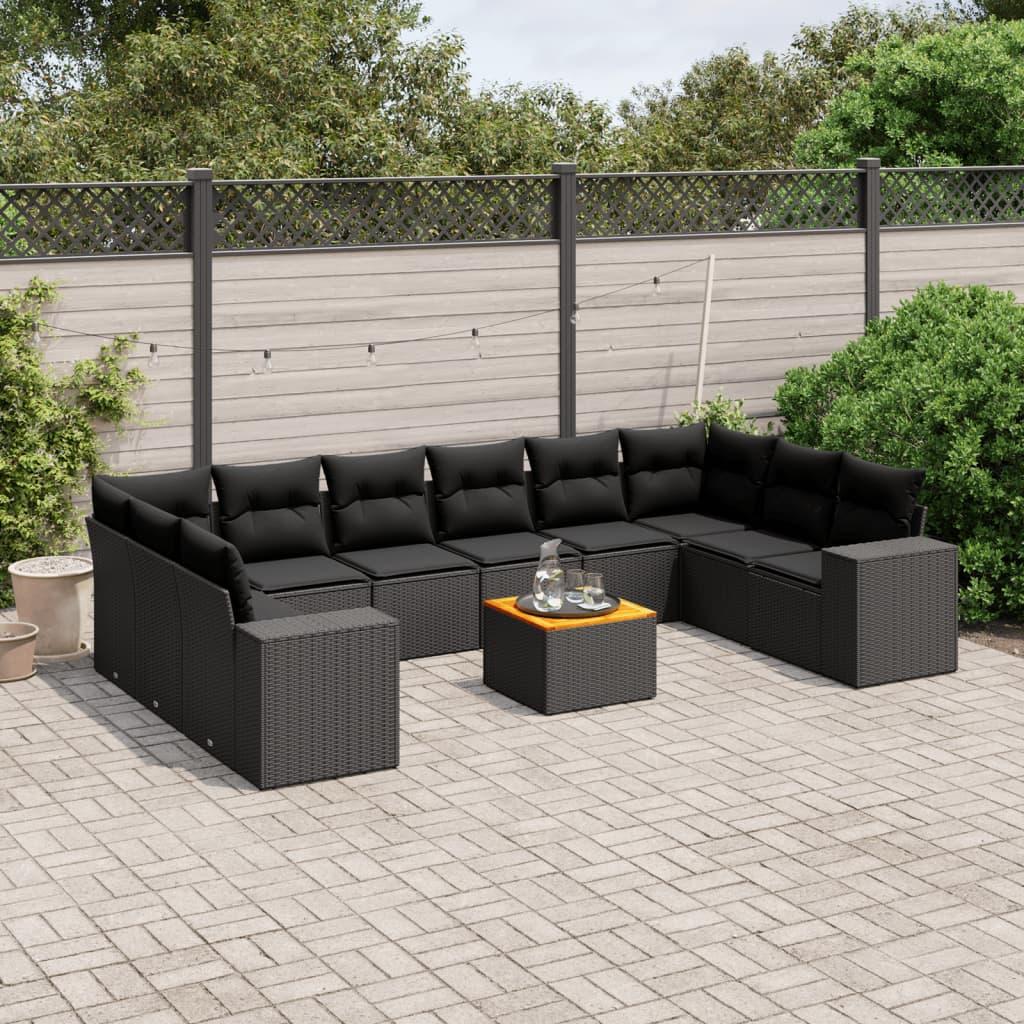 Sofasæt Til Haven 11 Dele Med Hynder Polyrattan - Sort / 2x hjørnedel 6x midterdel bord