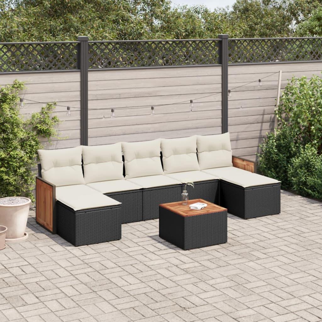 Sofasæt til haven - 8 dele med hynder i polyrattan, sort