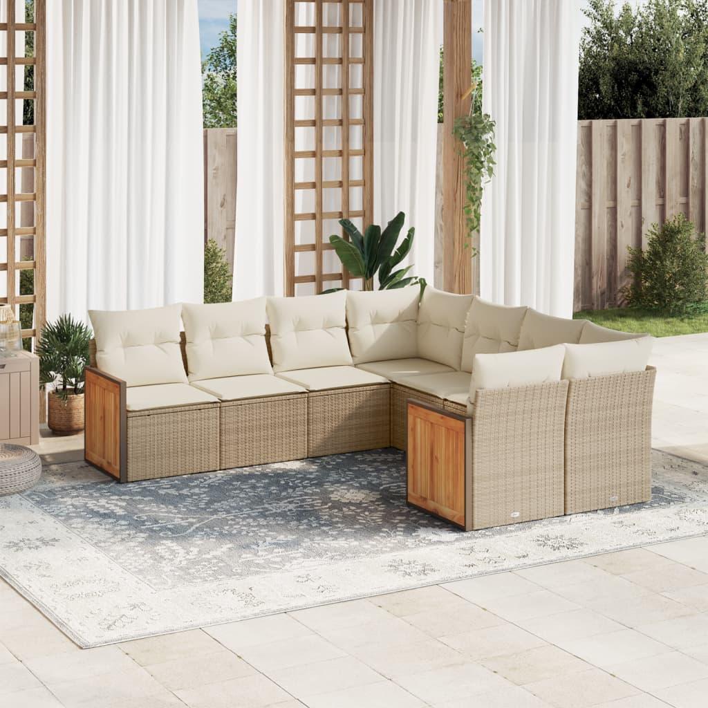 Sofasæt Til Haven 8 Dele Med Hynder Polyrattan Beige - beige og cremefarvet