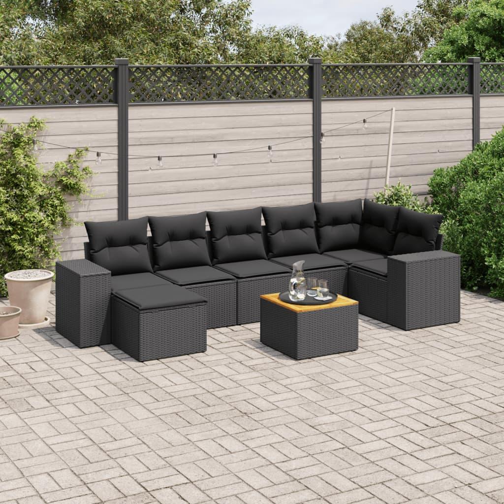 Sofasæt Til Haven 8 Dele Med Hynder Polyrattan Beige - Sort / hjørnedel 3x midterdel fodskammel bord