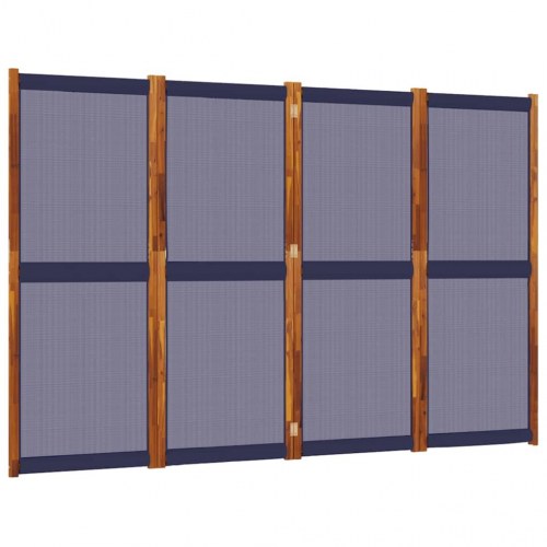 4-panels rumdeler 280 × 180 cm - mørkeblå akacietræ/textilene