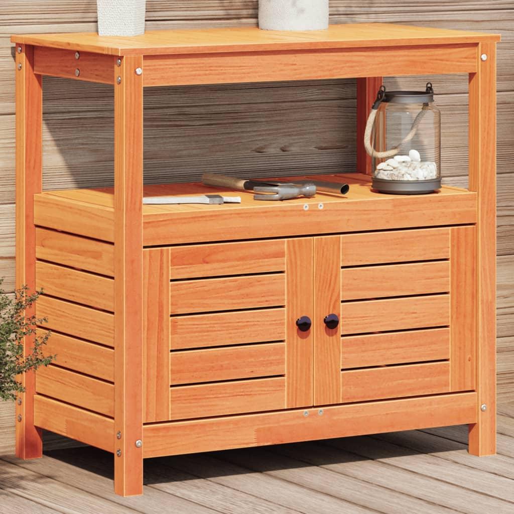 Plantebord med hylder 82,5x45x81 cm massivt fyrretræ brun