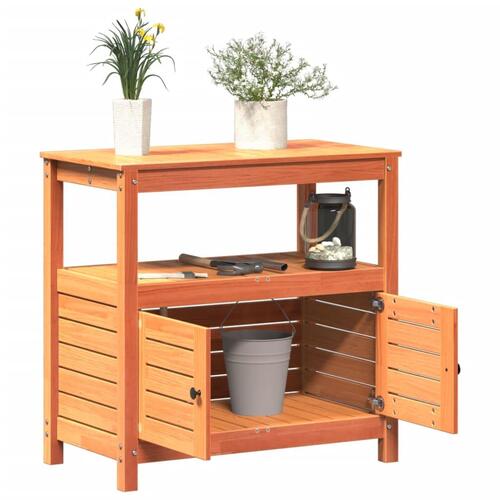Plantebord med hylder 82,5x45x81 cm massivt fyrretræ brun