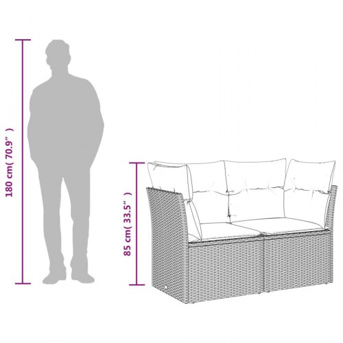 2-personers havesofa i brun polyrattan med hynder og opbevaring