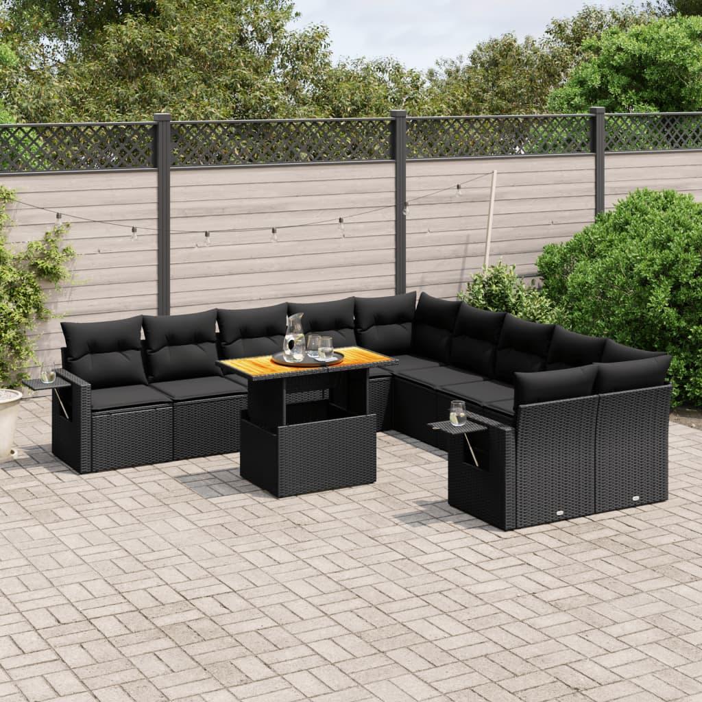 Sofasæt Til Haven 11 Dele Med Hynder Polyrattan - Sort / 4x hjørnedel 6x midterdel bord