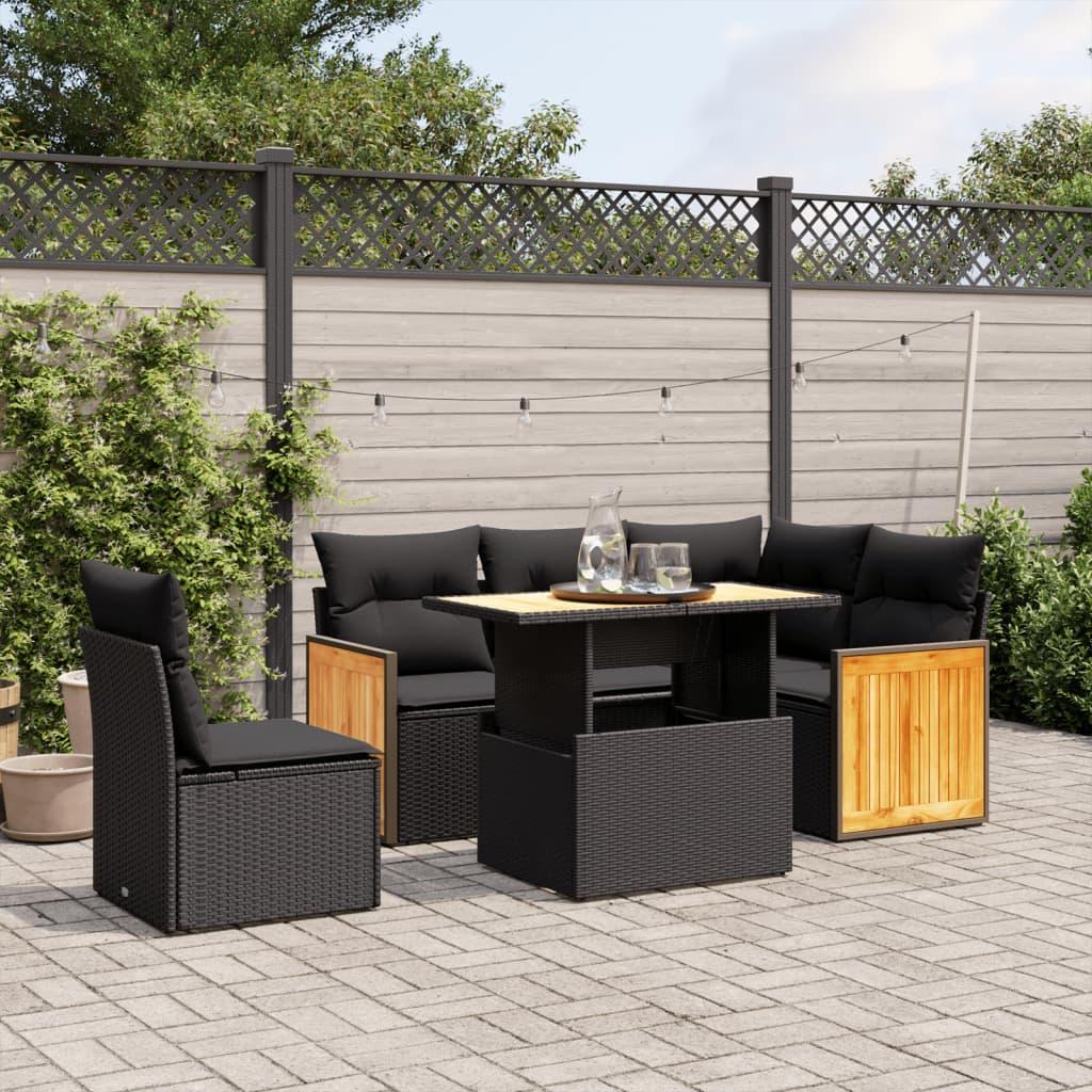 Sofasæt Til Haven 6 Dele Med Hynder Polyrattan - Sort