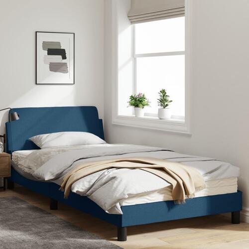 Sengeramme med hovedgærde uden madras Blå 100x200 cm Stof