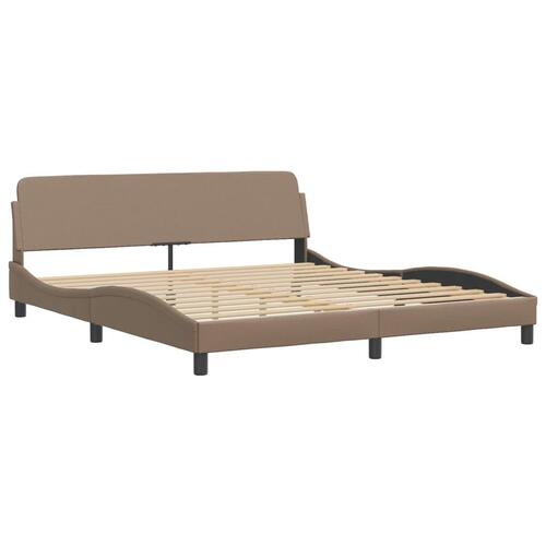 Sengeramme med sengegavl 180x200 cm kunstlæder cappuccinofarvet